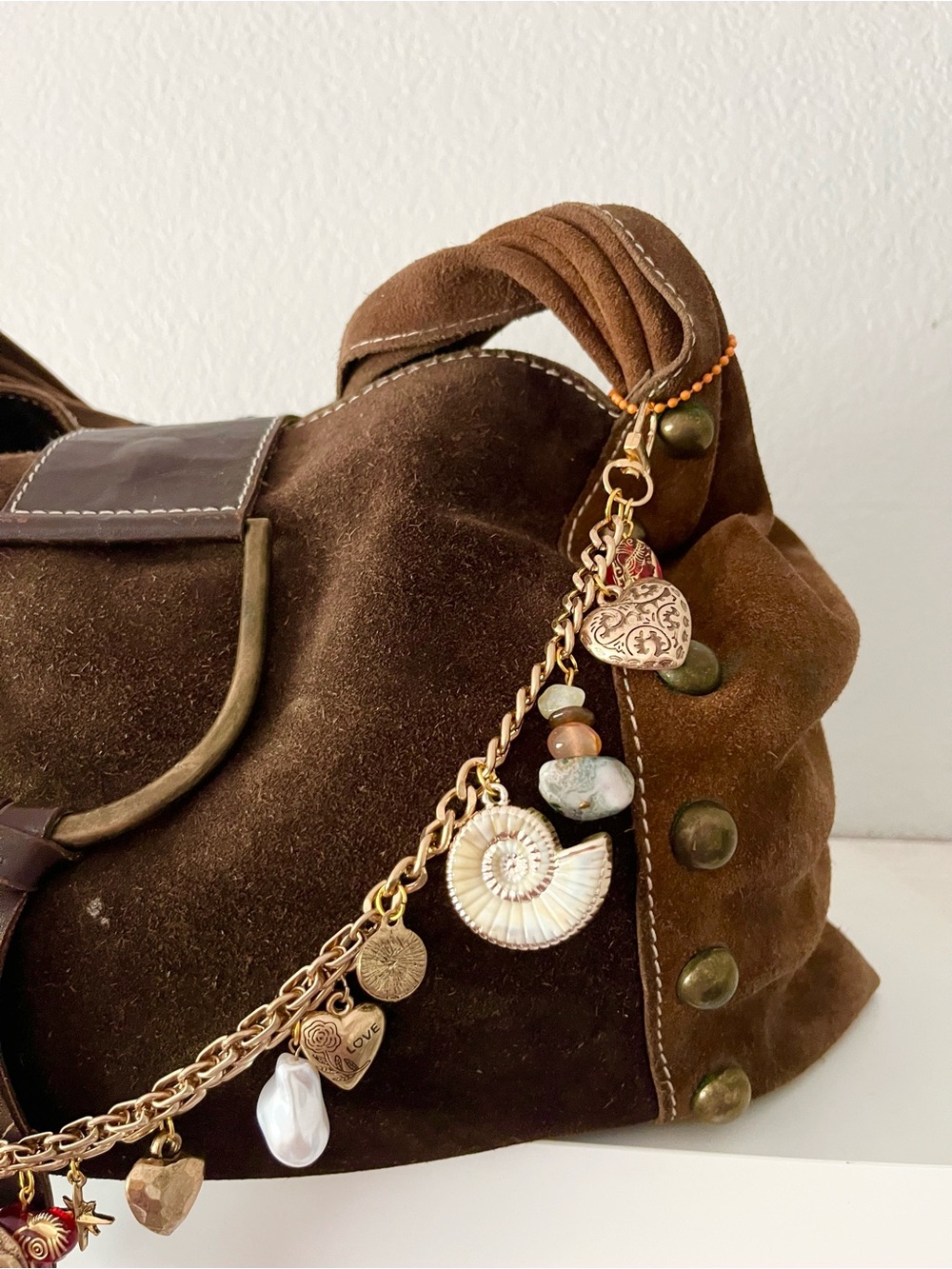 Handmade Boho Charm Bag Chain | Coastal Heart & Shell Purse Charm Accessory - Picture 5 of 8